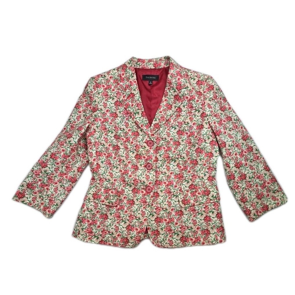 NWOT Talbots 2011 Cottage Rose Floral Cotton Blazer Jacket Pink Canvas Size‎ 10